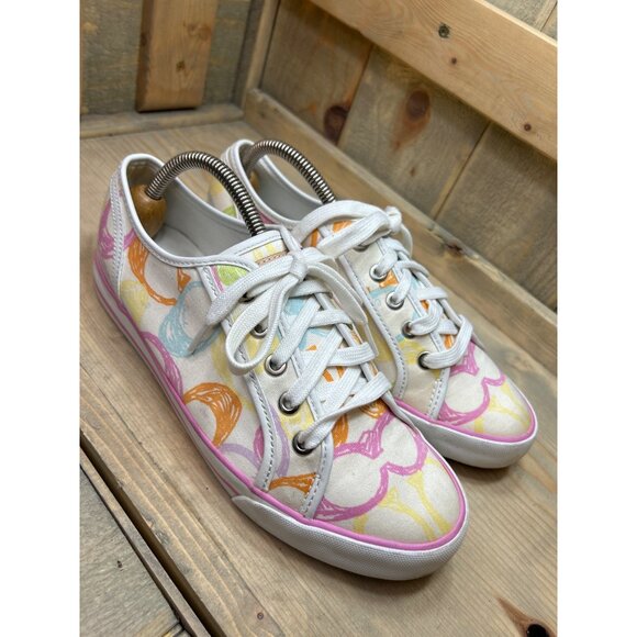 US8 8B Women COACH Multicolor Signature Logo Canvas Sneakers Dee Shoes - Picture 2 of 10